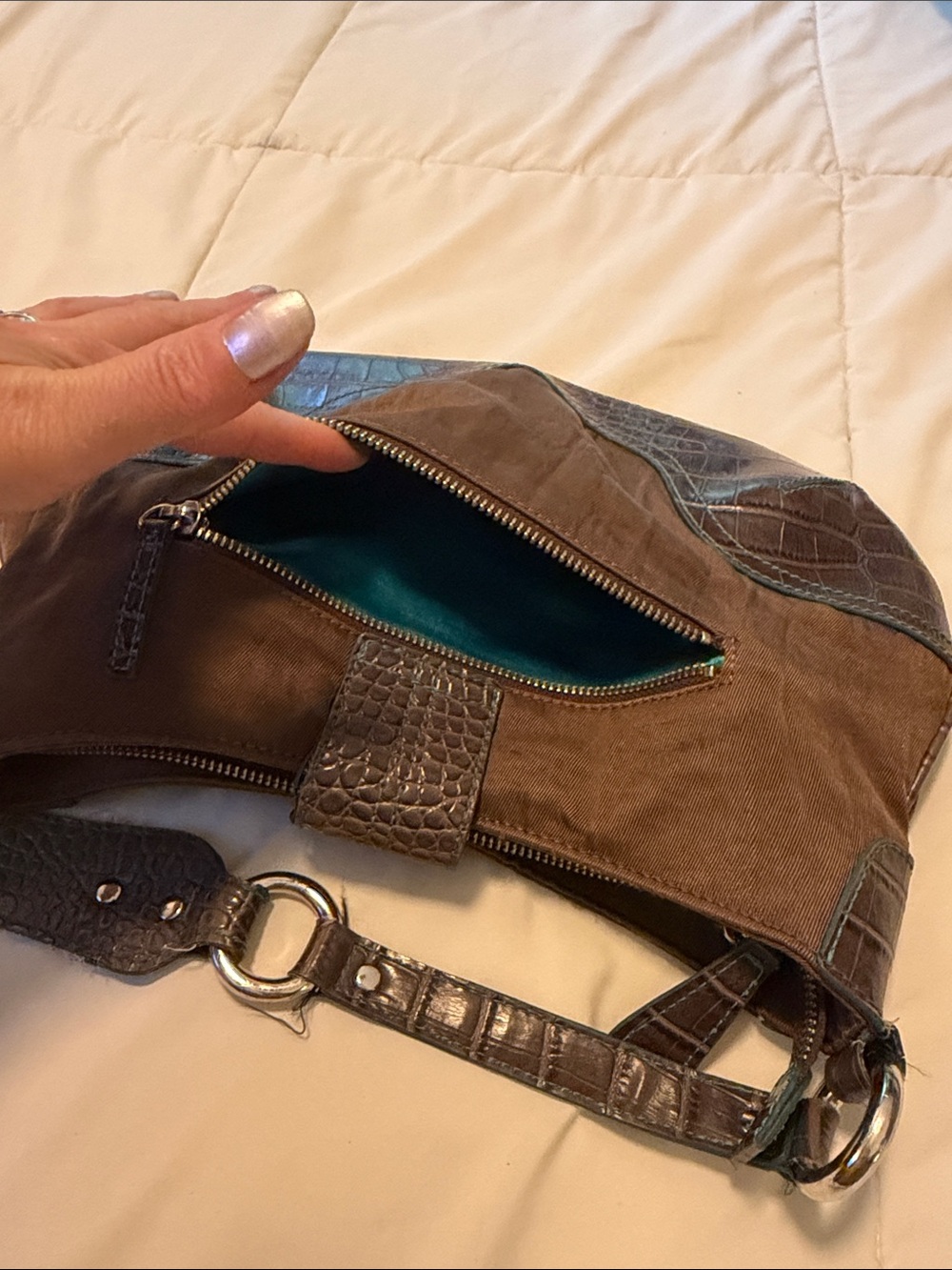 Brown Croc-Trim Guess Shoulder Bag - Picture 5 of 6